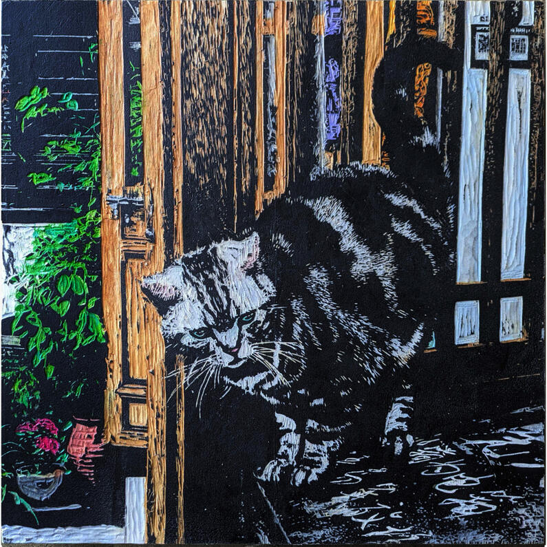 山城不倒 ShanChen Lane Cat Cafe, Woodcut and Acrylic